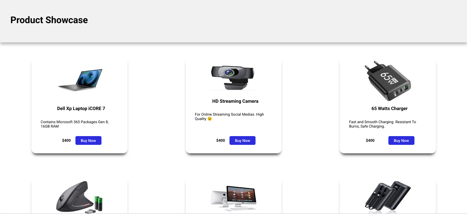 Product Showcase website project